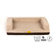 Ortopedický pelíšek, 5 velikostí, polstrovaný okraj, 10cm vysoká paměťová pěna, béžový velur/hnědá eko kůže, gauč Ortopedický pelíšek, 5 velikostí, polstrovaný okraj, 10cm vysoká paměťová pěna, béžový velur/hnědá eko kůže, gauč